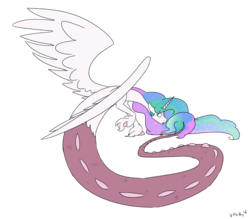 Size: 1600x1401 | Tagged: safe, artist:torusthescribe, princess celestia, draconequus, g4, celestequus, draconequified, female, newbie artist training grounds, simple background, species swap, tail, transformation, transparent background