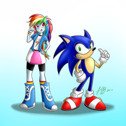 Size: 900x900 | Tagged: safe, artist:greenknight5700, rainbow dash, equestria girls, g4, crossover, male, sonic the hedgehog, sonic the hedgehog (series)