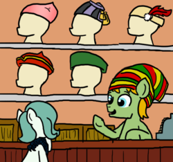Size: 640x600 | Tagged: safe, artist:ficficponyfic, color edit, edit, oc, oc only, oc:emerald jewel, colt quest, boxes, cash register, color, colored, counter, cyoa, feather, hat, shelf, shelves, shop, shopping, store, story included