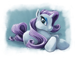 Size: 1280x989 | Tagged: safe, artist:coypowers, rarity, g4, crossed hooves, female, prone, solo