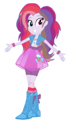 Size: 720x1280 | Tagged: safe, artist:tsundra, pinkie pie, rainbow dash, oc, oc:hybrid energy, equestria girls, g4, boots, clothes, compression shorts, fusion, shorts, simple background, skirt, socks, solo, transparent background