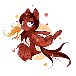 Size: 1000x1000 | Tagged: safe, artist:ipun, oc, oc only, bat pony, pony, bat pony oc, bat wings, blushing, female, fire, heart, heart eyes, looking at you, mare, simple background, solo, white background, wingding eyes