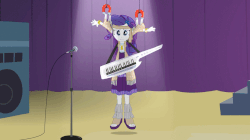 Size: 1070x598 | Tagged: safe, screencap, rarity, equestria girls, g4, my little pony equestria girls: rainbow rocks, animated, clothes, dress, feet, female, gif, keytar, magnet, musical instrument, open mouth, outfit, raribuse, rarionette, sandals, solo, teeth, toes