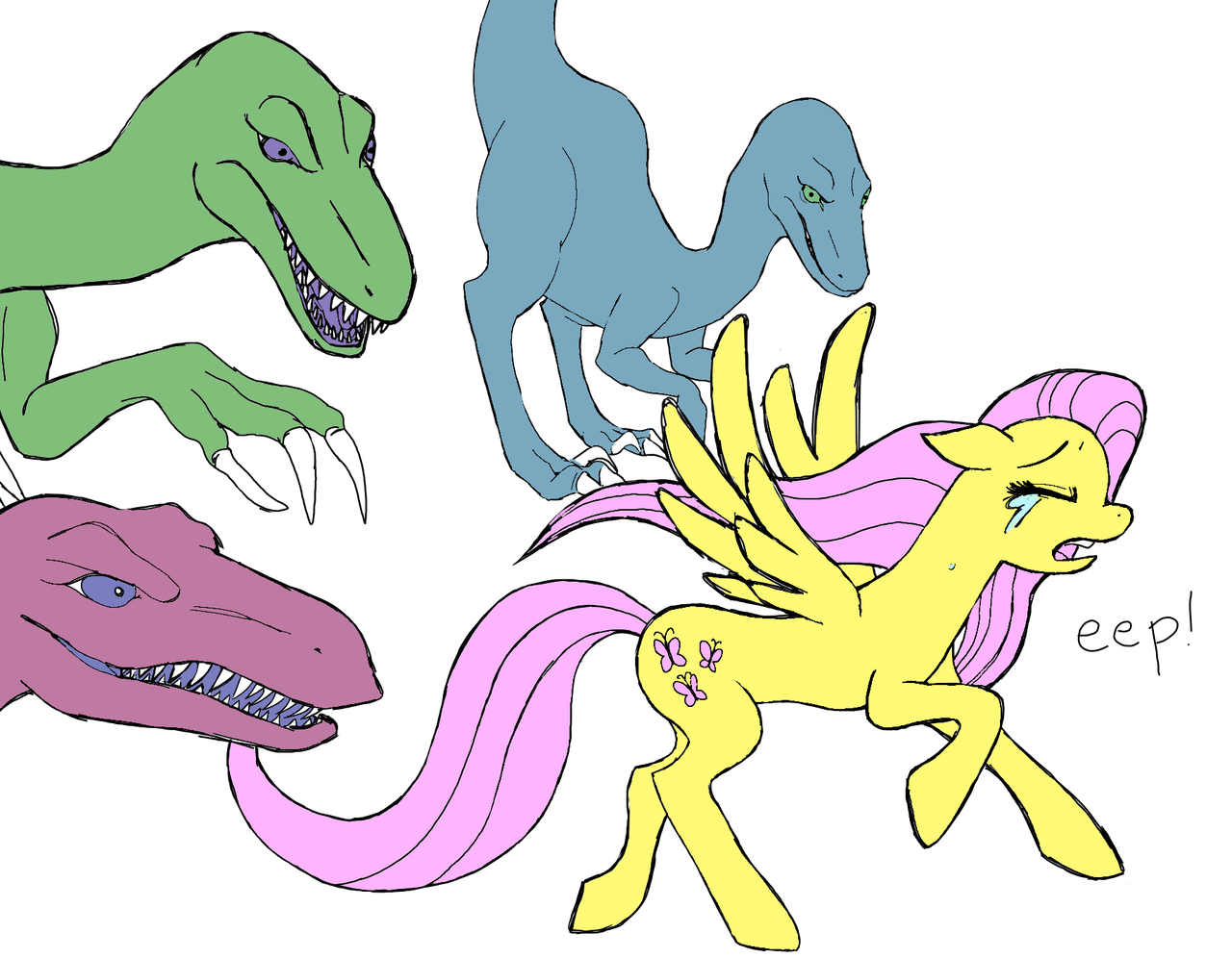 1239877 - safe, artist:katkathasahathat, fluttershy, dinosaur, pegasus, po...