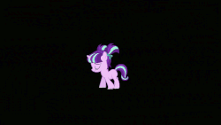 Size: 768x432 | Tagged: safe, screencap, fog runner, natural satellite, saturnalia, starlight glimmer, turquoise (g4), twilight sparkle, alicorn, pony, unicorn, g4, season 5, the cutie re-mark, :t, animated, black background, bump, close-up, cute, eye contact, eye shimmer, eyes closed, female, filly, friends are always there for you, friendship, frown, gif, glimmerbetes, glowing horn, growing up, happy, horn, lidded eyes, looking at each other, magic, mare, sad, sadlight glimmer, simple background, singing, smiling, twiabetes, twilight sparkle (alicorn), walking