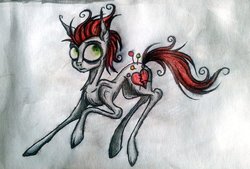 Size: 1024x692 | Tagged: safe, artist:pinkamenacheshirepie, oc, oc only, oc:pin cushion, pin, traditional art