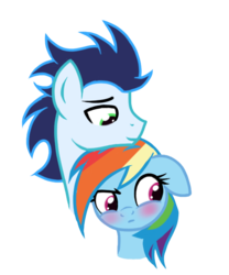 Size: 571x685 | Tagged: safe, rainbow dash, soarin', pony, g4, blushing, bust, male, ship:soarindash, shipping, simple background, straight, transparent background