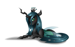 Size: 2885x1828 | Tagged: safe, artist:scarlet-spectrum, queen chrysalis, changeling, changeling queen, g4, blushing, crown, cute, cutealis, female, jewelry, looking at you, prone, regalia, simple background, solo, transparent background