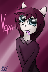 Size: 683x1024 | Tagged: safe, artist:darkvulpes, oc, oc only, oc:vera aloe, anthro, anthro oc, bifurcated tongue, ear piercing, female, piercing, smiling, solo, tongue out