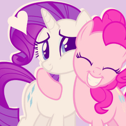 Size: 400x400 | Tagged: safe, artist:princessmarceline2, pinkie pie, rarity, pony, g4, female, heart, hearth's warming eve, hug, lesbian, mare, ship:raripie, shipping