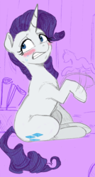 Size: 662x1232 | Tagged: safe, artist:glacierclear edits, artist:titanium dragon, edit, rarity, fanfic:i can explain, g4, blushing, carousel boutique, colored, embarrassed, fanfic art, fanfic cover, solo, waving