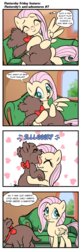 Size: 616x1920 | Tagged: safe, artist:pencils, fluttershy, bear, pegasus, pony, comic:fluttershy's anti-adventures, g4, abstract background, bear cub, bow, bowtie, comic, cub, cute, eyes closed, female, licking, mare, pencils is trying to murder us, shyabetes, slice of life, smiling, teddy bear, tongue out