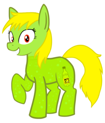 Size: 1800x2100 | Tagged: safe, artist:oneovertwo, oc, oc only, food pony, original species, soda pony, food, grin, looking at you, mello yello, raised hoof, simple background, smiling, solo, squee, white background, wide eyes