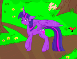 Size: 1800x1400 | Tagged: safe, artist:katkathasahathat, twilight sparkle, alicorn, pony, g4, female, forest, solo, twilight sparkle (alicorn), worried