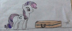 Size: 1968x843 | Tagged: safe, artist:dash-e, rarity, g4, sleepless in ponyville, female, newbie artist training grounds, solo, suitcase, traditional art