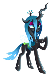 Size: 1887x2713 | Tagged: safe, artist:kas92, queen chrysalis, changeling, changeling queen, g4, crown, female, jewelry, lidded eyes, raised hoof, regalia, simple background, solo, transparent background