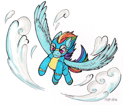 Size: 1211x1037 | Tagged: safe, artist:nothingspecialx9, rainbow dash, pegasus, pony, g4, clothes, female, flying, newbie artist training grounds, solo, traditional art, wonderbolts uniform