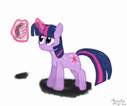 Size: 1558x1310 | Tagged: safe, artist:pigeon2qwerty4u, twilight sparkle, g4, female, flash cards, glowing horn, horn, levitation, magic, newbie artist training grounds, simple background, solo, telekinesis, white background