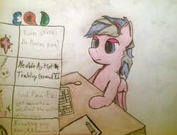 Size: 2609x1993 | Tagged: safe, artist:zaanneson, angel bunny, twilight sparkle, g4, computer mouse, cutie mark, keyboard, m.a. larson, newbie artist training grounds, paper, pencil, traditional art