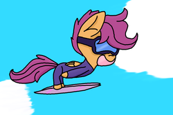 Size: 1800x1200 | Tagged: safe, artist:tangerineblast, scootaloo, g4, female, goggles, newbie artist training grounds, ski jump, skiing, solo