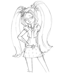 Size: 1108x1338 | Tagged: safe, artist:rainbowkittenmagic, aria blaze, equestria girls, g4, clothes, female, grayscale, monochrome, pigtails, sketch, skirt, solo, traditional art, twintails