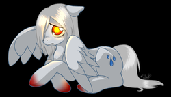Size: 1064x603 | Tagged: safe, artist:nessia, pegasus, pony, undead, zombie, bloodied, cute, glowing eyes, left 4 dead, mutated zombie, ponified, sad, solo, witch (left 4 dead)