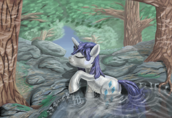 Size: 6000x4129 | Tagged: safe, artist:morevespenegas, rarity, g4, absurd resolution, bathing, female, outdoors, solo, water