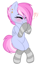 Size: 386x613 | Tagged: safe, artist:mimimatsu, oc, oc only, oc:sweet velvet, semi-anthro, belly button, clothes, socks, solo, striped socks