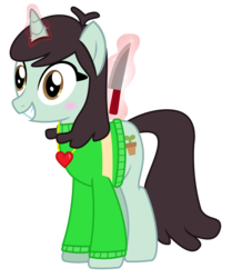 Size: 2700x3222 | Tagged: safe, artist:sketchmcreations, sprout greenhoof, g4, viva las pegasus, chara, clothes, high res, knife, las pegasus resident, locket, magic, simple background, sweater, telekinesis, this will end in death, transparent background, undertale, vector