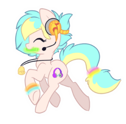 Size: 500x489 | Tagged: safe, artist:indiefoxtail, oc, oc only, oc:harmonic rhyme, glowstick, headphones, mouth hold, solo