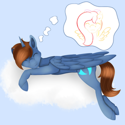 Size: 2000x2000 | Tagged: safe, artist:heniek, oc, oc only, alicorn, pony, alicorn oc, cloud, dream, high res, sleeping, solo, wings