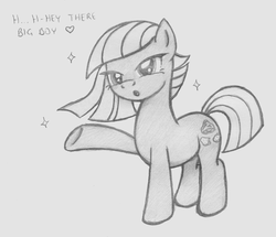 Size: 896x769 | Tagged: safe, artist:lockerobster, limestone pie, g4, female, flirting, monochrome, solo