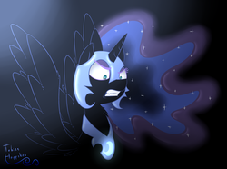 Size: 3840x2860 | Tagged: safe, artist:fakskis, nightmare moon, g4, angry, female, glare, gritted teeth, high res, solo, spread wings