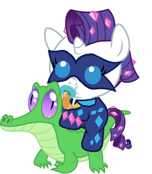 Size: 886x1017 | Tagged: safe, artist:red4567, gummy, radiance, rarity, pony, g4, power ponies (episode), babity, baby, baby pony, cute, pacifier, ponies riding gators, power ponies, raribetes, riding, weapons-grade cute