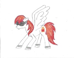 Size: 3280x2544 | Tagged: safe, artist:caffeine325, oc, oc only, oc:solar flair, pegasus, pony, high res, male, newbie artist training grounds, solo, stallion, traditional art, virtual reality, vr headset