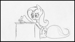 Size: 1280x720 | Tagged: safe, artist:rad-man, fluttershy, g4, female, mouth hold, newbie artist training grounds, pencil, solo