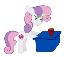 Size: 944x759 | Tagged: safe, artist:roguelament, sweetie belle, g4, female, glowing horn, horn, magic, newbie artist training grounds, paint tool sai, plant, pot, solo, table