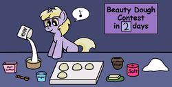 Size: 1316x670 | Tagged: safe, artist:gogglesparks, dinky hooves, g4, bowl, butter, female, food, milk, music notes, newbie artist training grounds, photoshop, pouring, salt, solo