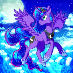 Size: 1024x1024 | Tagged: safe, artist:may-li128, princess luna, pony, g4, female, flying, moon, solo