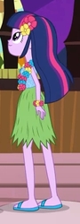 Size: 185x512 | Tagged: safe, screencap, twilight sparkle, equestria girls, g4, my little pony equestria girls: rainbow rocks, clothes, feet, female, flip-flops, grass skirt, hulalight, sandals, skirt, solo, twilight sparkle (alicorn)