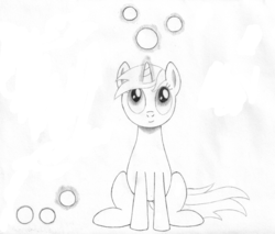 Size: 2000x1700 | Tagged: safe, artist:nicolashunt, amethyst star, sparkler, pony, unicorn, g4, female, glowing horn, horn, levitation, magic, mare, monochrome, newbie artist training grounds, solo, telekinesis, traditional art