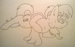 Size: 2131x1344 | Tagged: safe, artist:tunrae, generic pony, headband, monochrome, newbie artist training grounds, solo, traditional art, wing-ups