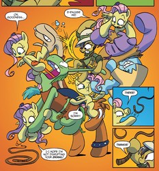 Size: 1301x1396 | Tagged: safe, artist:jay fosgitt, idw, daring do, fluttershy, map spider, friends forever #32, g4, my little pony: friends forever, spoiler:comic, mooks, whip