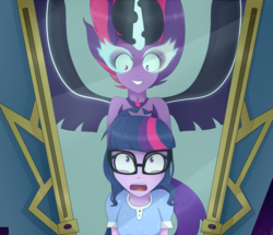 2338754 - safe, artist:5mmumm5, sci-twi, twilight sparkle, equestria girls,  g4, comic, dialogue, english, japanese, midnight sparkle, monochrome -  Derpibooru