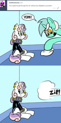 Size: 576x1152 | Tagged: safe, artist:pembroke, lyra heartstrings, sweetie belle, g4, comic, dialogue, hand, meanie belle, that pony sure does love hands