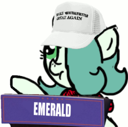 Size: 519x516 | Tagged: safe, edit, oc, oc only, oc:emerald jewel, earth pony, pony, colt quest, baseball cap, color, colt, donald trump, foal, hair over one eye, hat, make america great again, make x great again, male, meme, podium, scrunchy face, solo, text