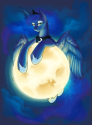 Size: 787x1070 | Tagged: safe, artist:wynnchi, princess luna, g4, female, moon, solo, spread wings, tangible heavenly object