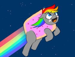 Size: 1600x1200 | Tagged: safe, artist:bendycindy, oc, oc only, pony, 30 minute art challenge, food, meme, nyan cat, ponified, poptart, rainbow, solo, space
