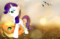 Size: 2300x1500 | Tagged: safe, artist:cruelseptember, applejack, rarity, pony, g4, female, lesbian, mare, ship:rarijack, shipping