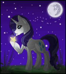 Size: 3296x3688 | Tagged: safe, artist:cyanreef, rarity, g4, female, grass, high res, mare in the moon, moon, night, solo, stars